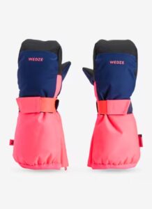 WARM AND WATERPROOF CHILDREN'S SKI MITTENS BLUE AND PINK